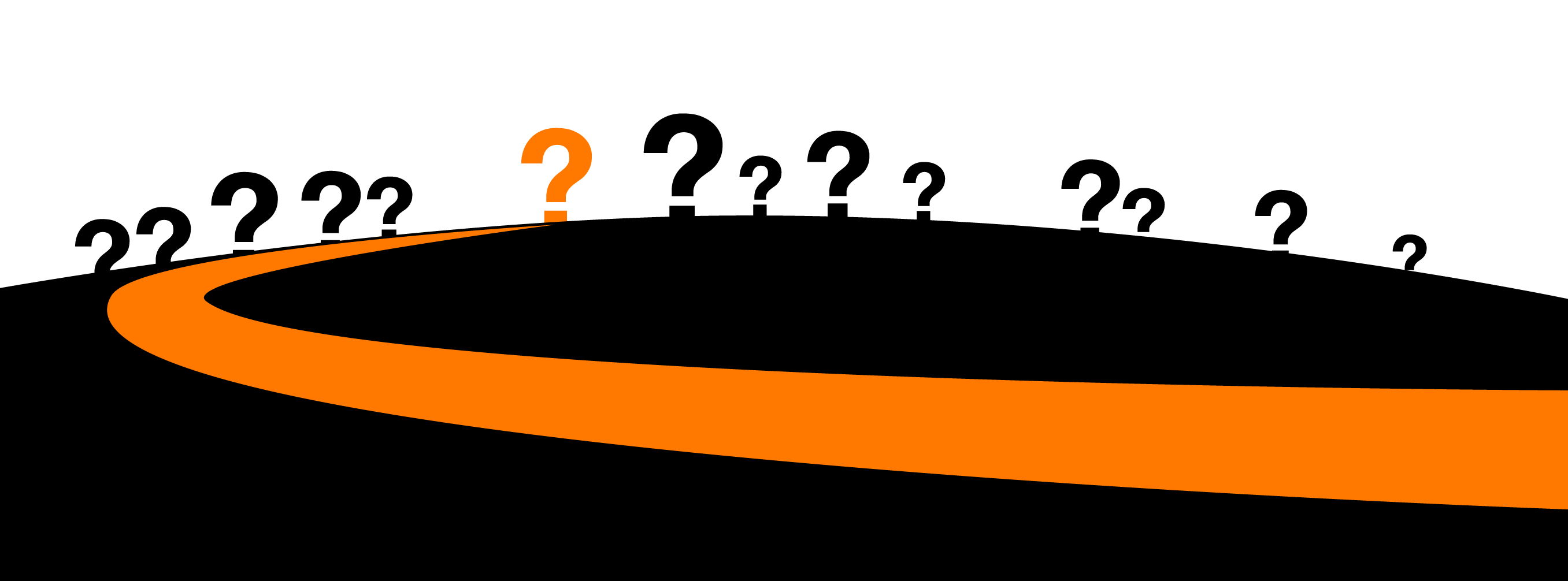 Illustration d'une plaine avec un chemin et des points d'interrogations