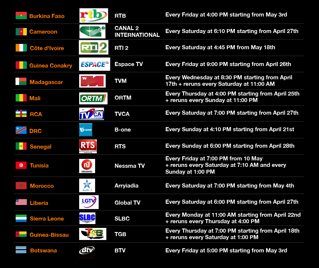 Y'Africa Season 3 TV broadcast schedule