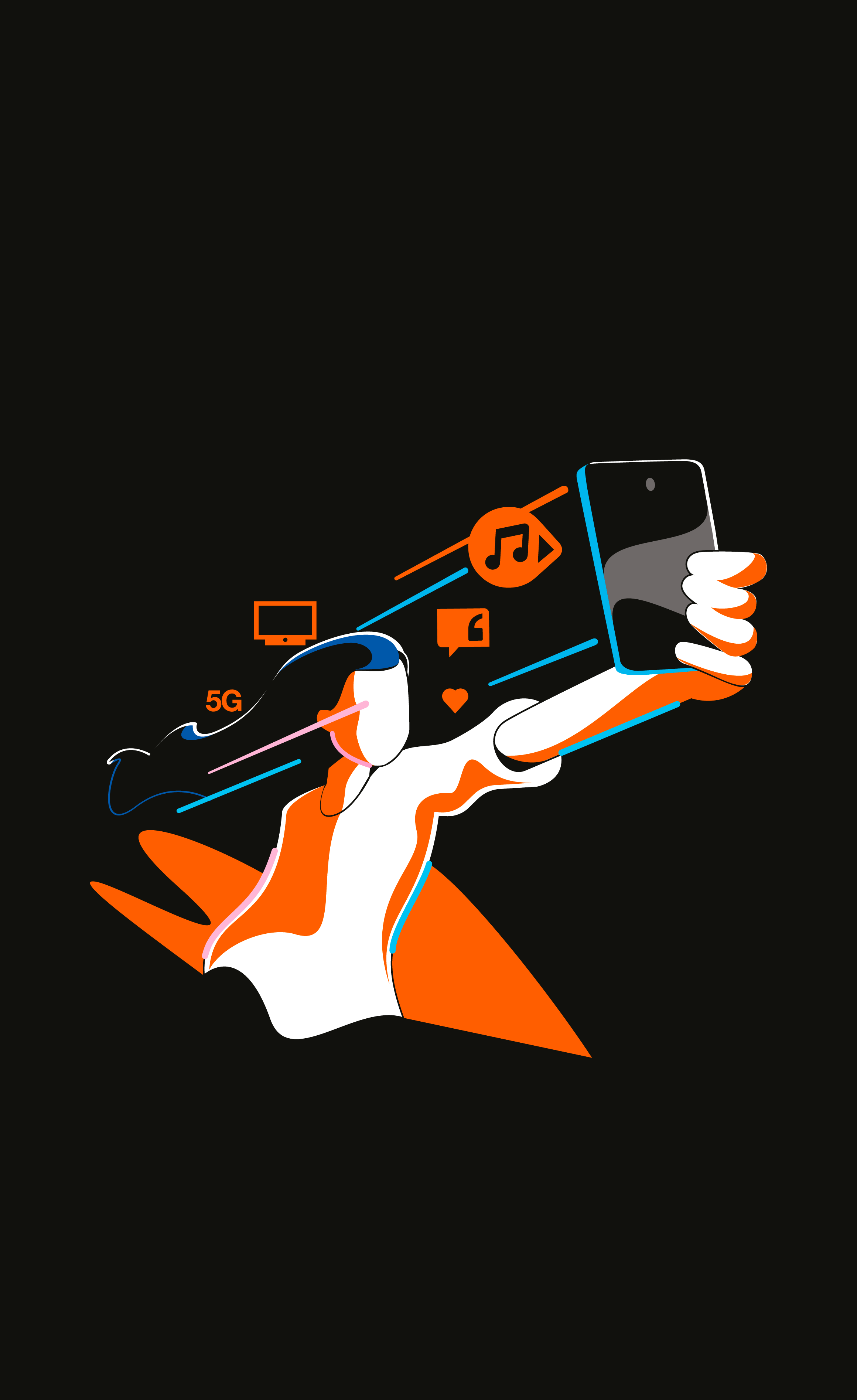 Illustration d'une personne tenant un téléphone d'où sort des icônes tels que l'icône musique