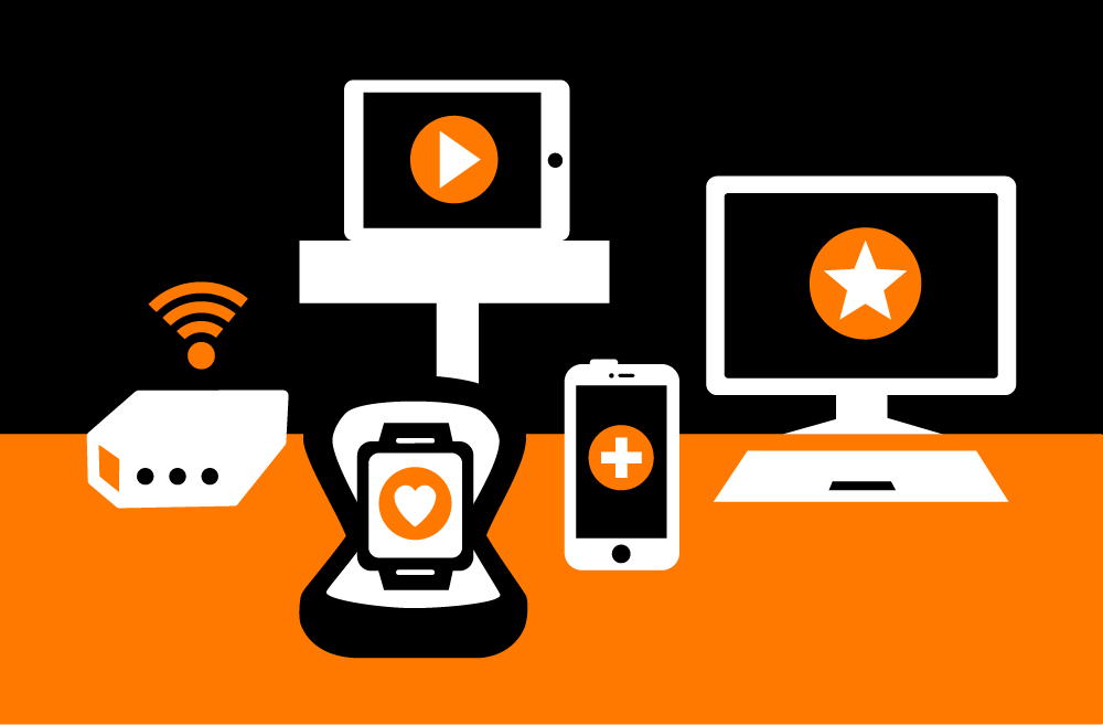 Illustration des différents services orange, box, téléphonie, internet 