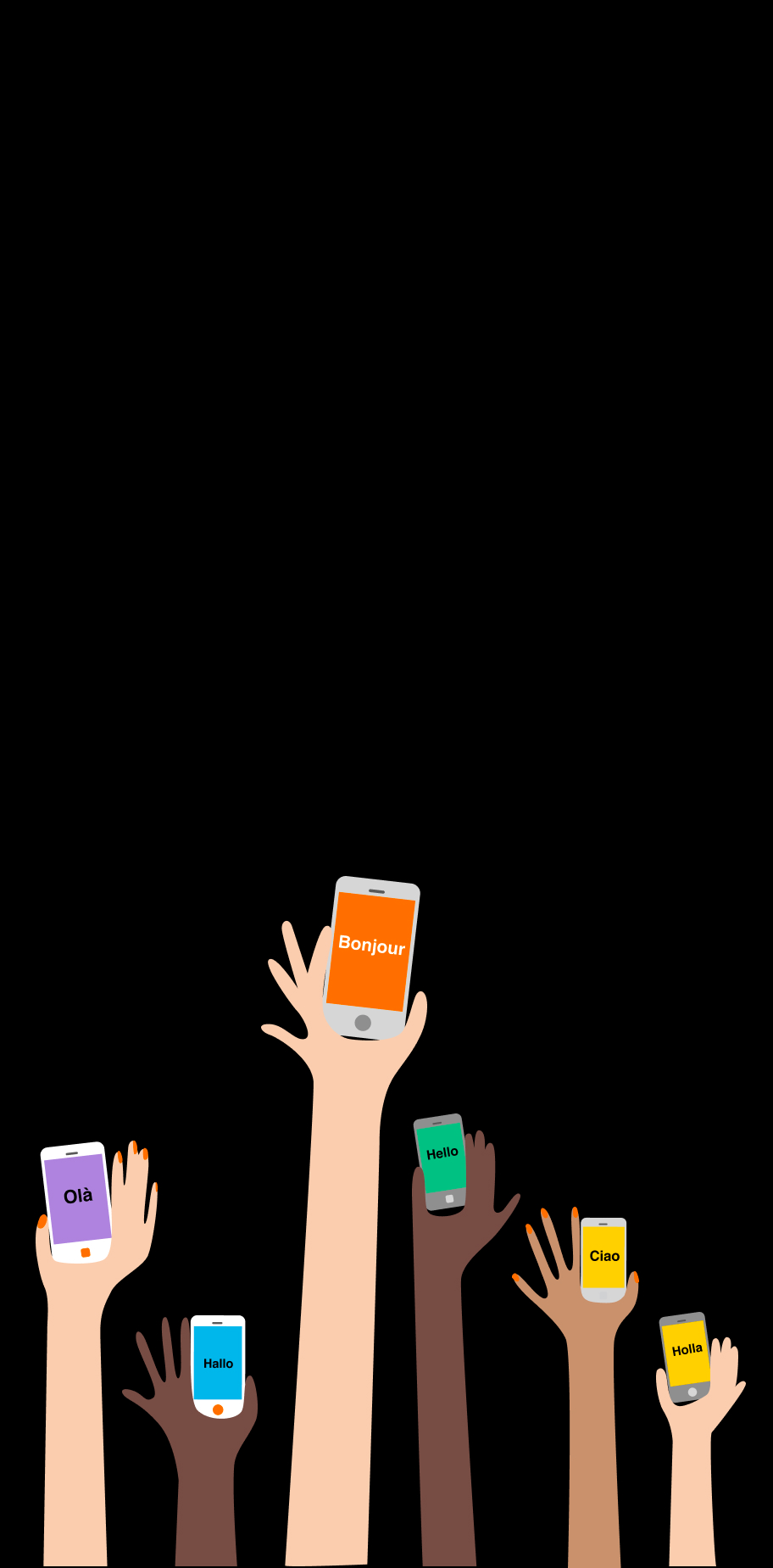 Illustration mains levées avec des téléphones