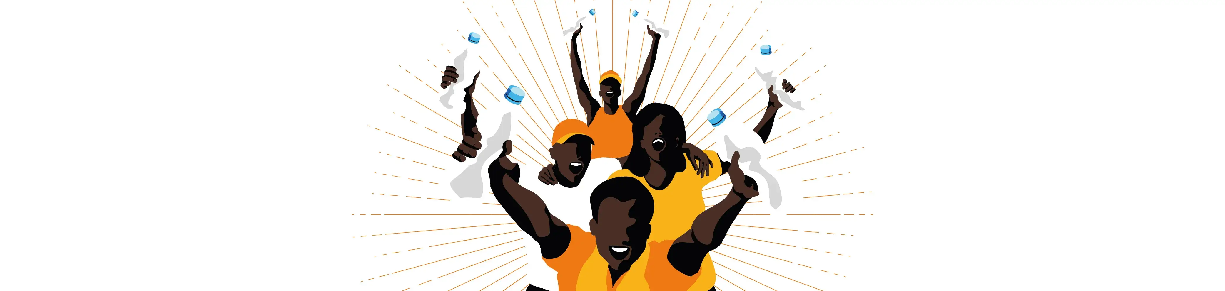 illustration 4 jeunes africains brandissent des bouteilles plastique