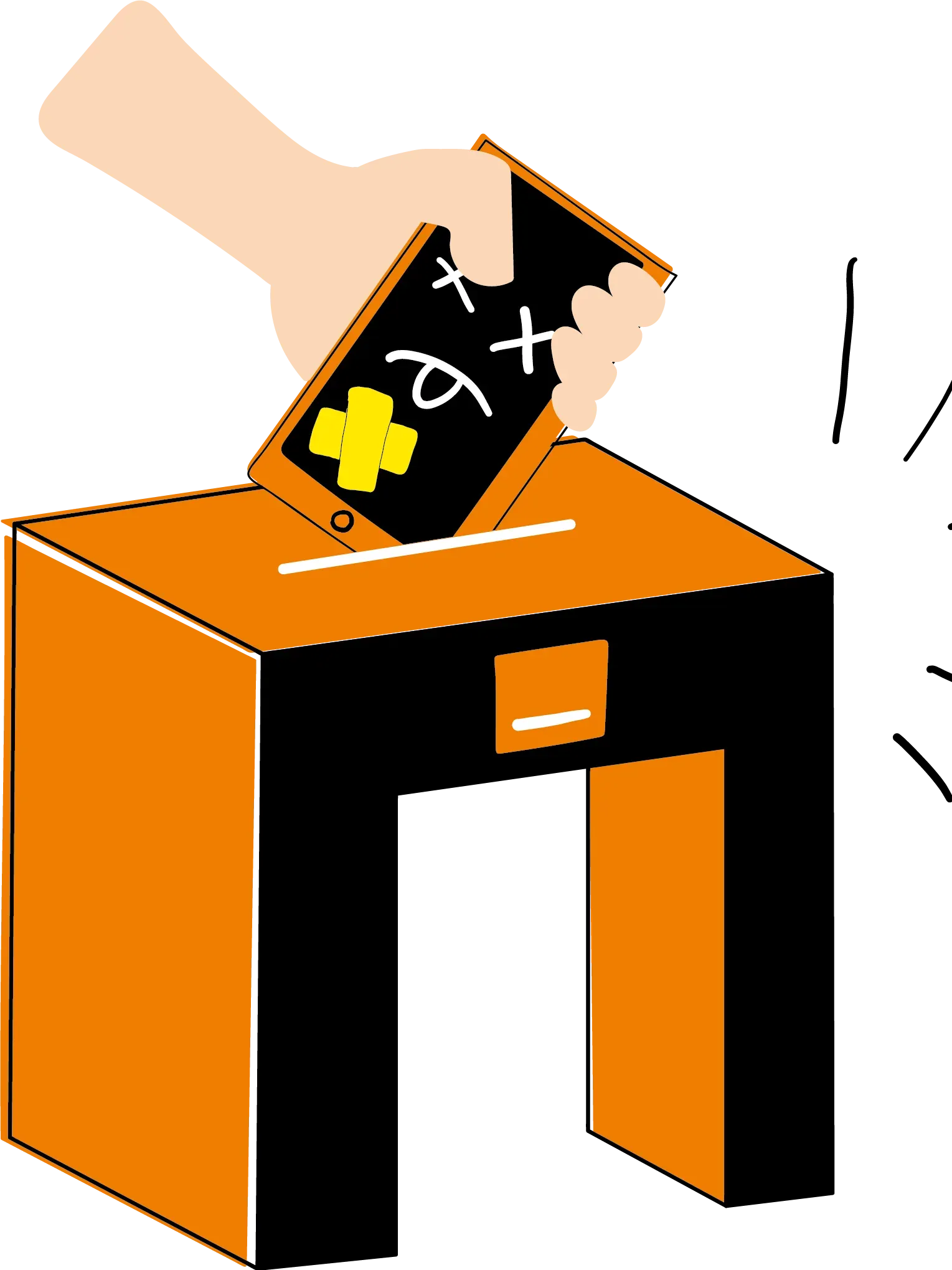 Illustration d'une main mettant un téléphone dans une borne Orange