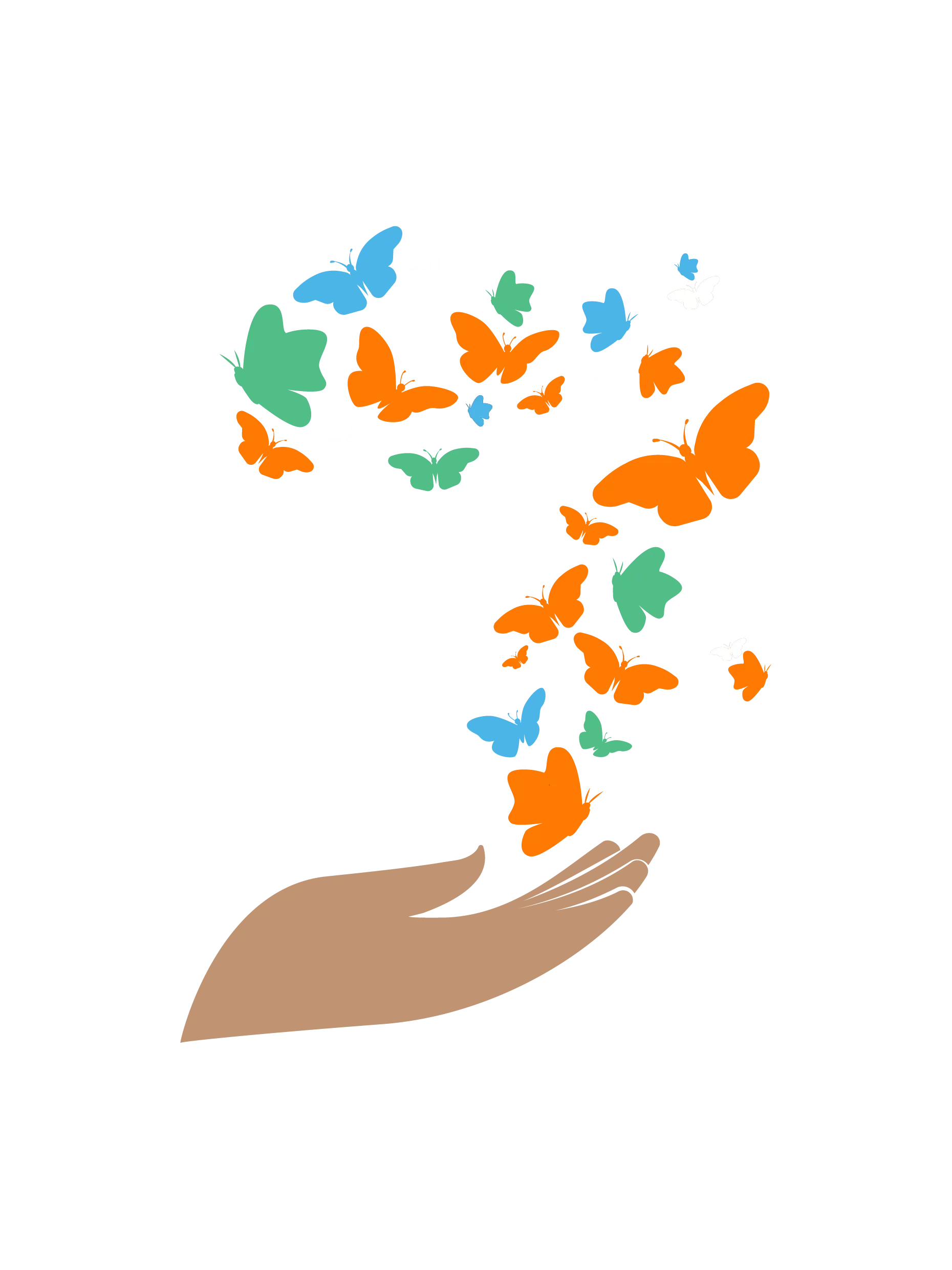 Illustration d'une main lâchant des papillons qui forment le continent Africain