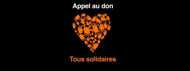 Illustration de coeur constitué de mains - appel au don, tous solidaires