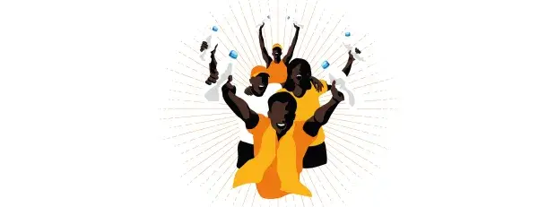 illustration 4 jeunes africains brandissent des bouteilles plastique