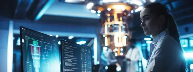 une femme se tenant devant des écrans d'ordinateur